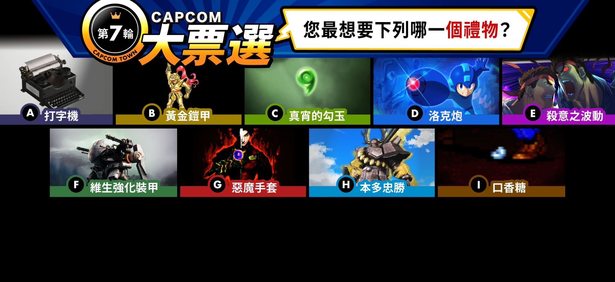 Capcom 大票選：第 7 輪 :您最想要下列哪一個禮物？