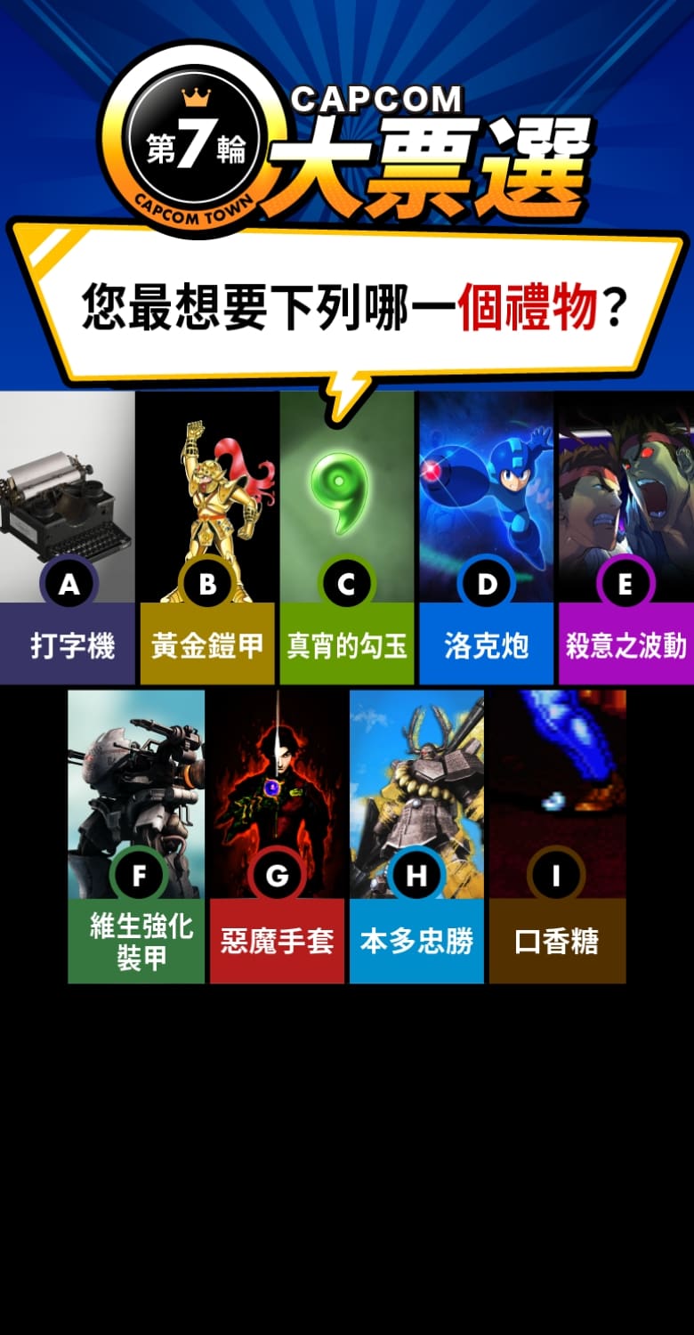Capcom 大票選：第 7 輪 您最想要下列哪一個禮物？